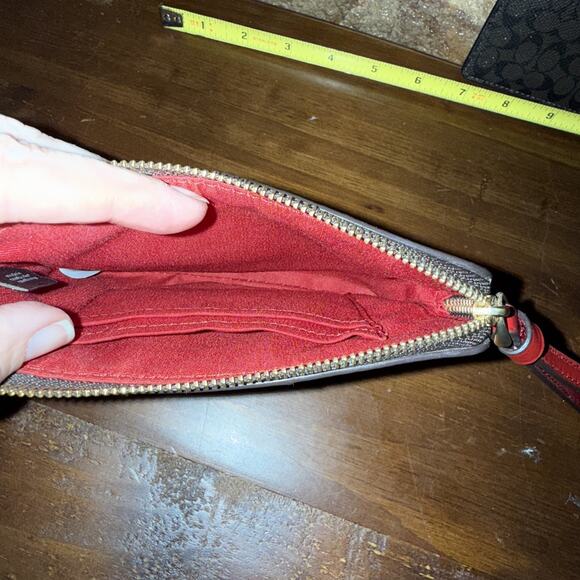 Coach Corner Zip Wristlet Gold/Brown Red Accent Canvas - Plus Coach Clutch 9in - Picture 6 of 8